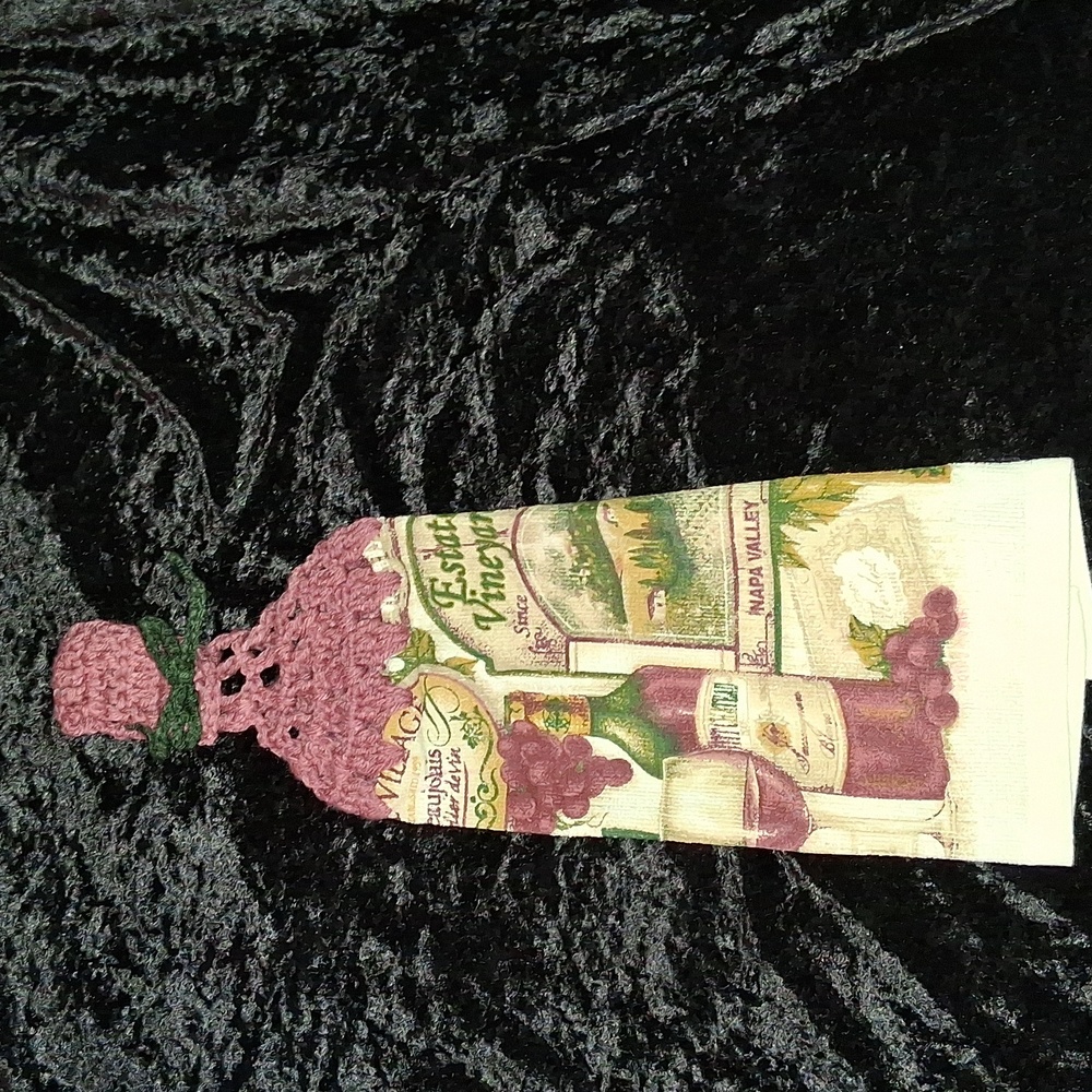 Charming Wine Bottle Decorative Towel with Crochet Top
